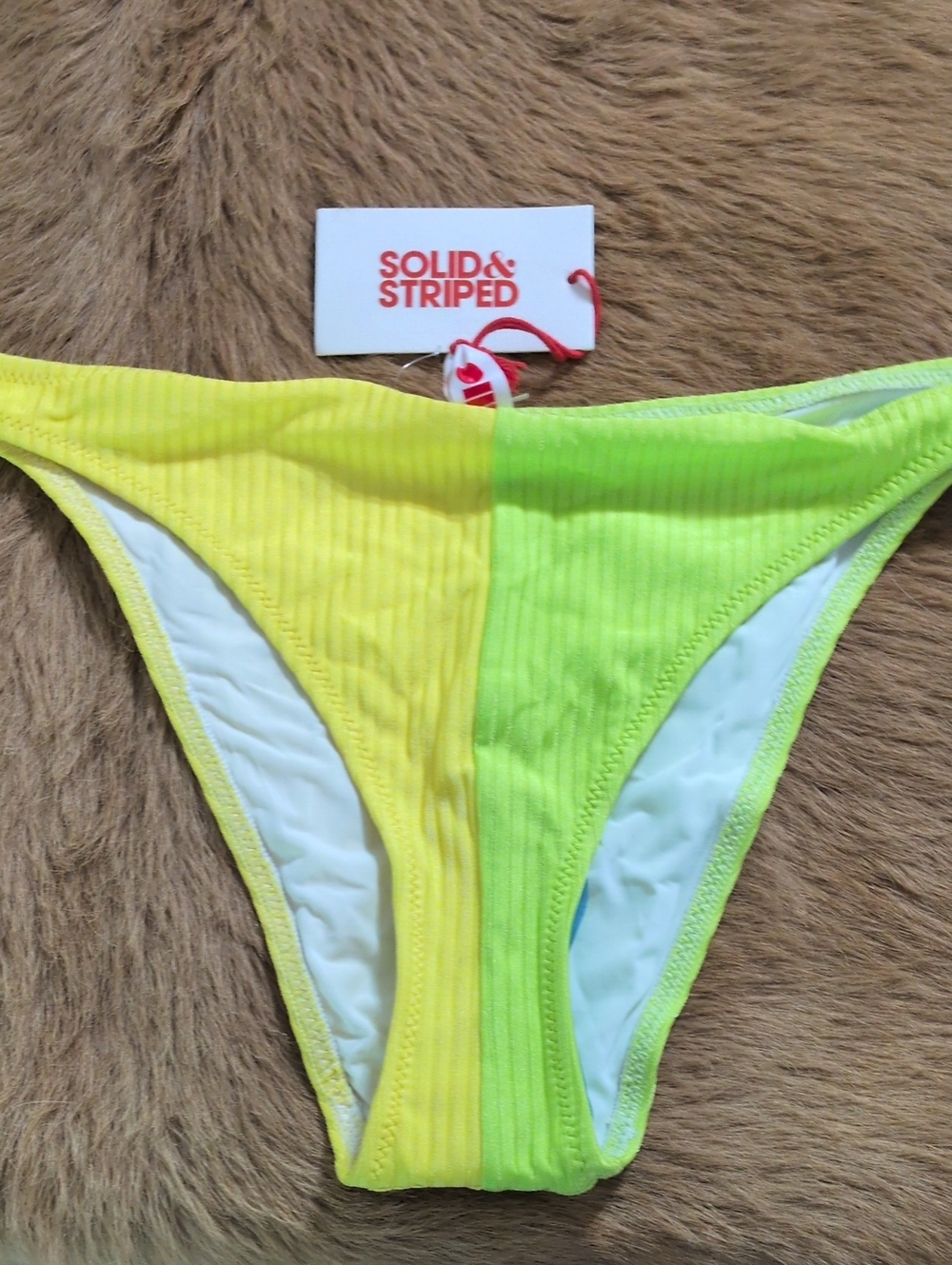 SOLID & STRIPED Two-Tone Yellow and Lime Bikini Bottom